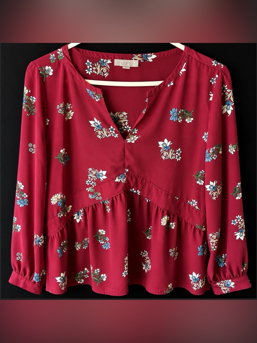 Loft Outlet Women’s Size 14 Burgundy Floral Pullover Top Blouse Lovely EUC - Picture 3 of 5